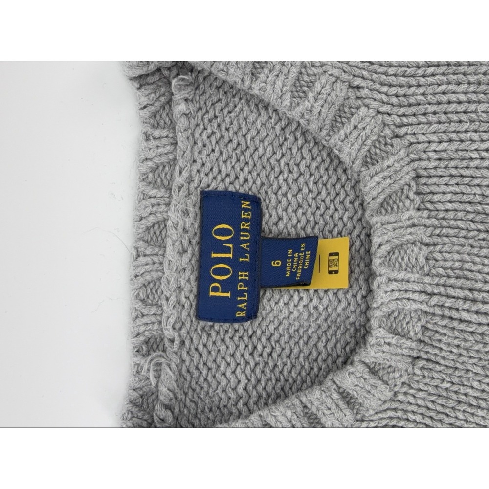 Polo Ralph Lauren American Flag Knit Sweater Kids Grey Size 6 Cotton Pullover - Picture 3 of 6